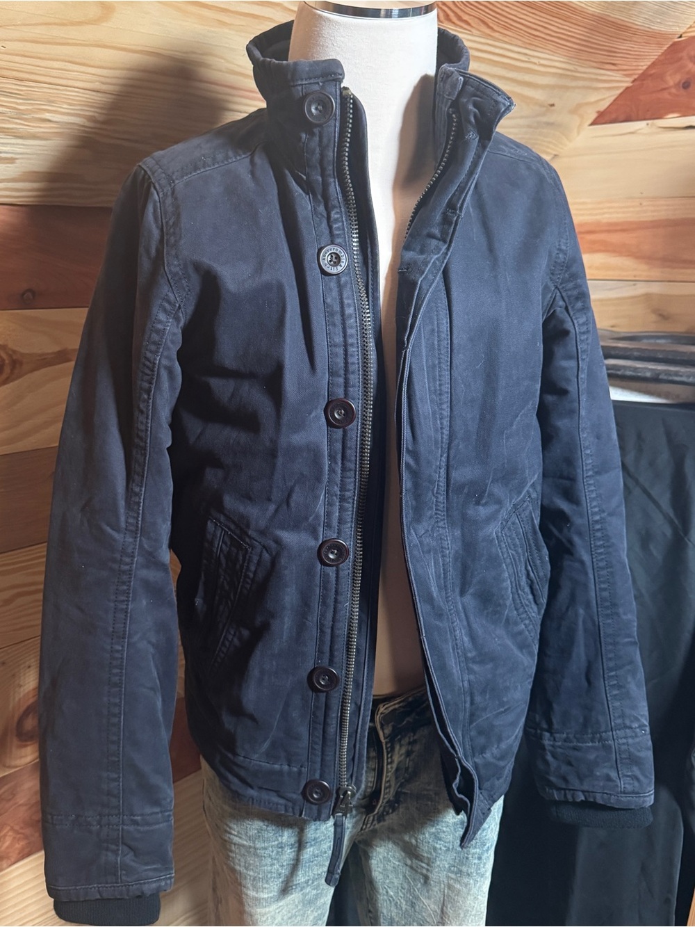 Abercrombie & Fitch Navy Zipper & Button-Front Bomber Style Jacket